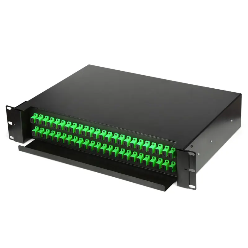 ODF DESLIZABLE POR BANDEJA 48 CORE CON ACOPLADOR SC/APC COLOR NEGRO/VERDE