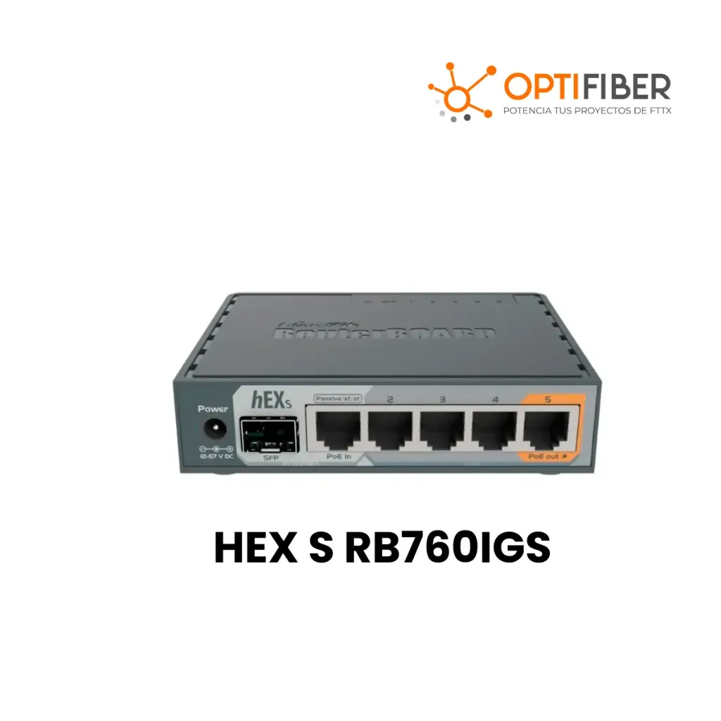 MikroTik RB760iGS - HEX S, 5 puertos Gb y 1 puerto SFP. ROS L4. MicroSD, USB tipo A