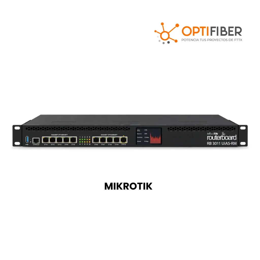 MIKROTIK RB3011UIAS-RM - ROUTERBOARD 3011UIAS WITH DUAL CORE 1.4GHZ ARM CPU, 1GB RAM, 10XGBIT LAN, 1XSFP PORT, ROUTEROS L5, 1U RACKMOUNT CASE, LCD PANEL
