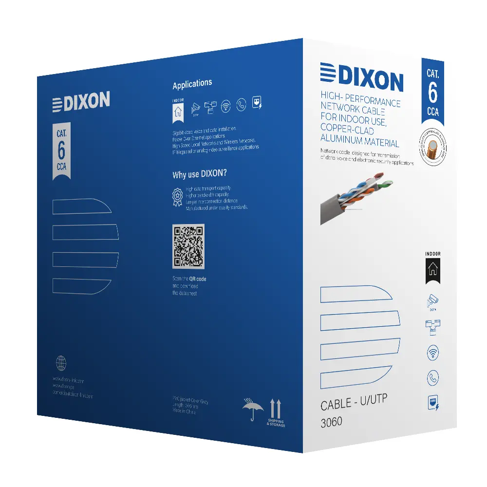 3060 - DIXON U/UTP CCA CAT.6 4Px23 AWG 3060 GRIS 305M - ALUMINIO CUBIERTO DE COBRE